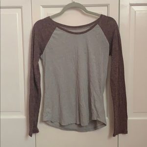 maroon and grey long sleeve top